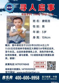 【寻人启事】图中唐铭浩于2025年08月04日上午11:00左右在桂林市临桂区大律街154号附近走失 - 中山28生活网 zs.28life.com